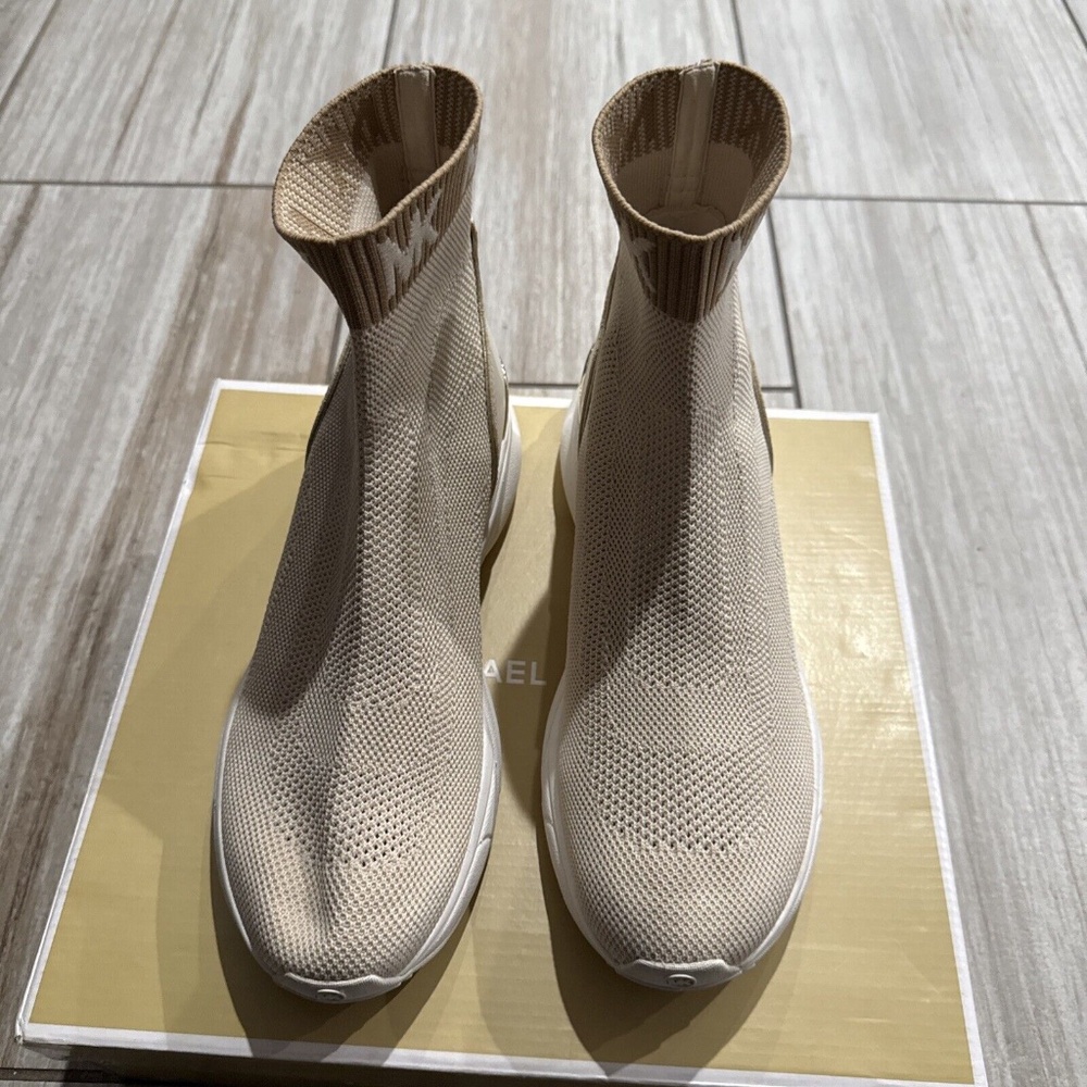 Michael Kors Katrina Knit Bootie Repeat Knit Sneakers Light Cream Multi